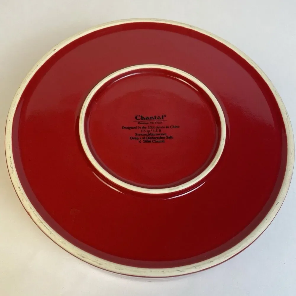 Chantal Vegetable Steamer Tortilla Warmer Ceramic Dish Red 1.5QT Veggie Steamer